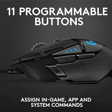 Logitech G502 Hero High Performance Wired USB Gaming Mouse, Hero 25K Sensor, 25,600 DPI, RGB, Adjustable Weights, 11 Programmable Buttons, On-Board Memory, PC/Mac - Black
