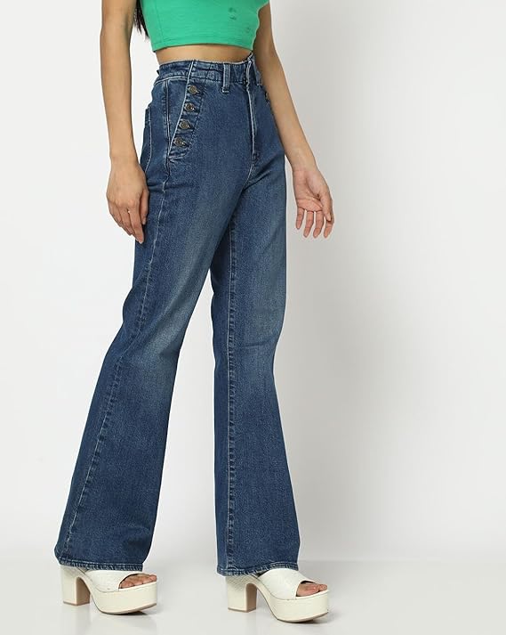 GAP Women’s Flared Fit High Rise Mid Washed Jeans