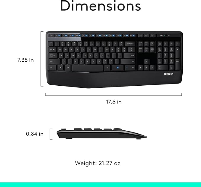 Logitech MK345 Wireless Keyboard and Mouse Set Full-Sized Keyboard with Palm Rest and Comfortable Right-Handed Mouse, 2.4 GHz Wireless USB Receiver, Compatible with PC, Laptop - Black