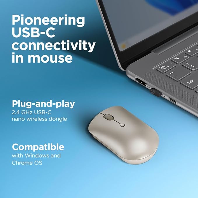 Lenovo 540 USB-C Compact Wireless Mouse (2400 DPI Sensor, 2.4GHz Wireless Nano USB, 4-Button (Left Click, Right Click, Scroll Click, DPI)|Ambidextrous Design|
