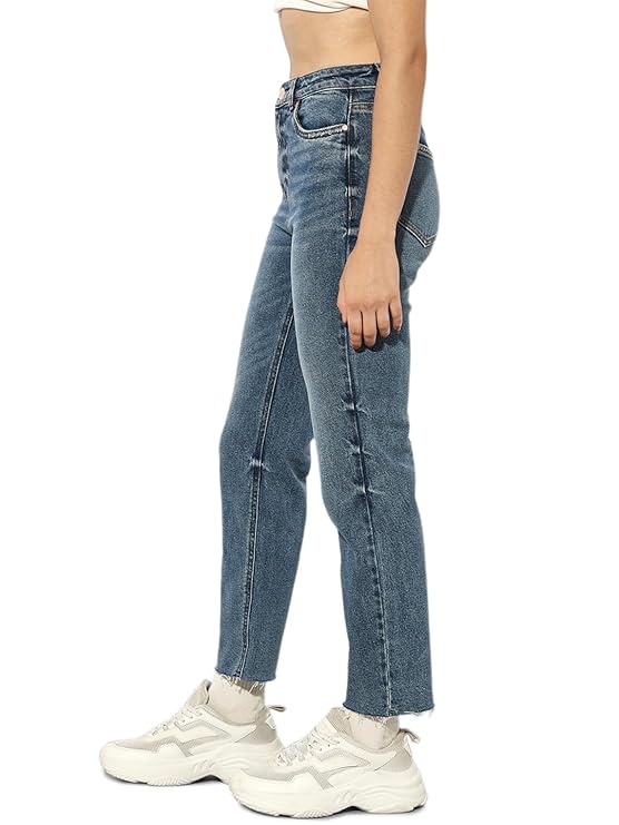 ONLY Women's Straight Fit High Rise Faded Jeans | Mom Jeans for Women