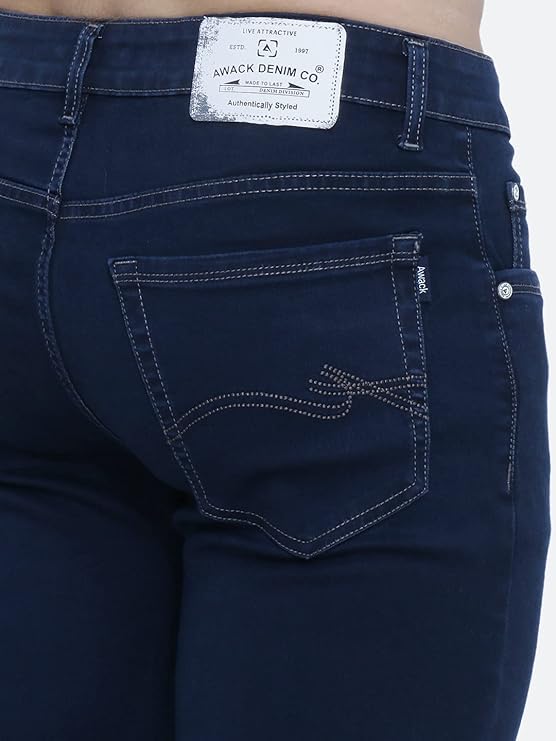 Awack Strechable Denim Regular Fit Mid Waist Light Weight Soft Feel Stretchable Denim Jeans Pant for Men