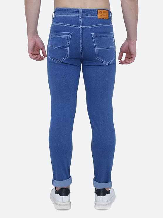 Awack Strechable Denim Washed Regular Fit Mid Waist Medium Weight Stretchable Denim Jeans Pant for Men