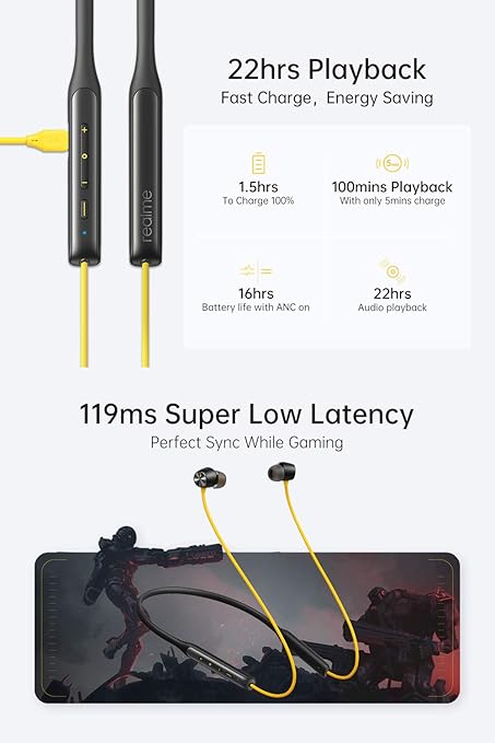 realme Buds Wireless Pro Bluetooth in Ear Earphones with Mic, Fast Charging & Up to 22Hrs Playtime (2 Color options)