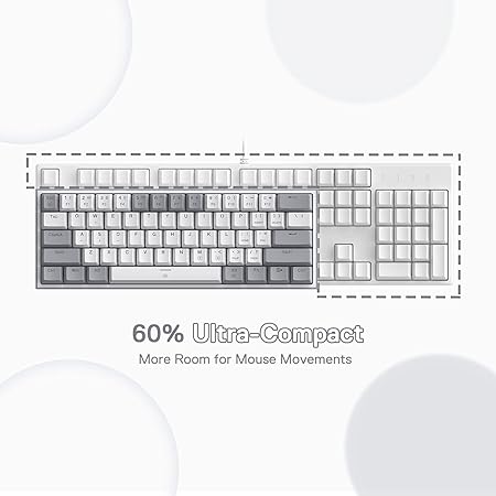 Redragon K617 Fizz 60% Wired RGB Gaming Keyboard, 61 Keys Compact Mechanical Keyboard w/White and Grey Color Keycaps, Linear Red Switch, Pro Driver/Software Supported