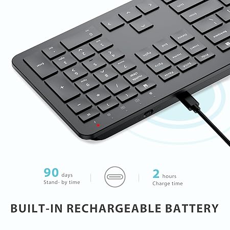 iClever GK08 Wireless Keyboard and Mouse Set, Rechargeable Wireless Keyboard Ergonomic Full Size Design with Number Pad, 2.4G Stable Connection for Windows, Mac OS Computer, Black