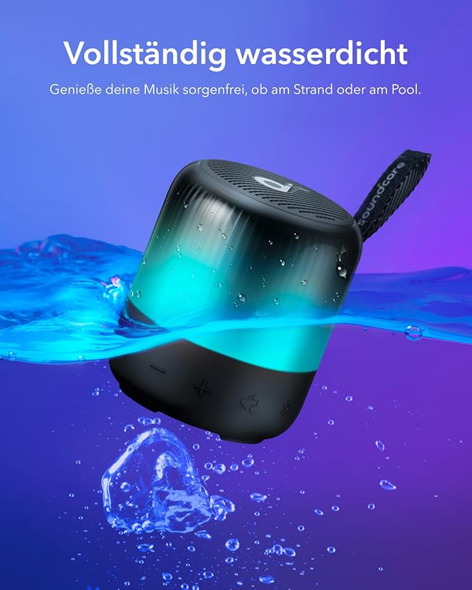 soundcore Glow Mini Speaker, Portable Bluetooth Speaker, 360° Sound, Light Show, 12h Playtime, IP67 Waterproof & Dustproof