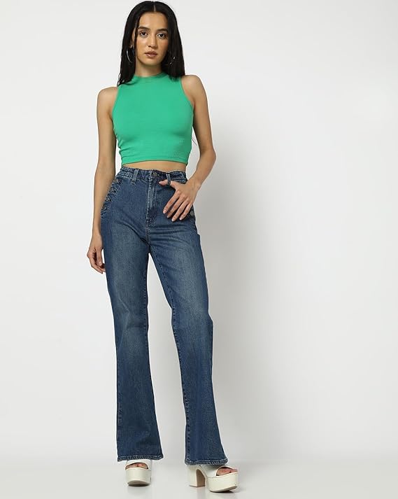 GAP Women’s Flared Fit High Rise Mid Washed Jeans