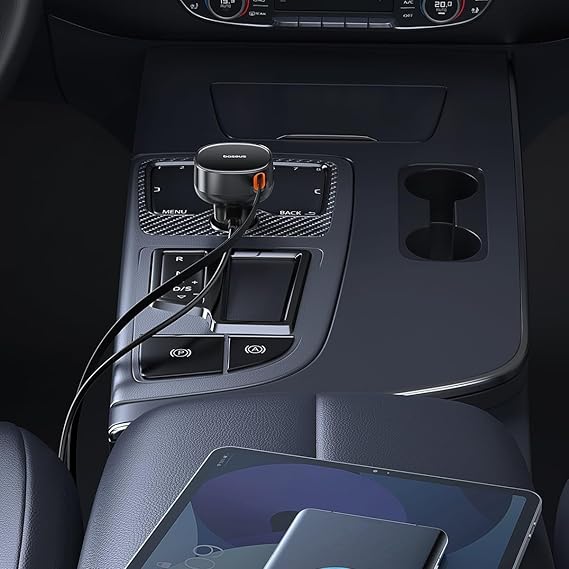 Baseus Enjoyment Pro Car Charger C,Retractable IP Cable 55W Cluster Black