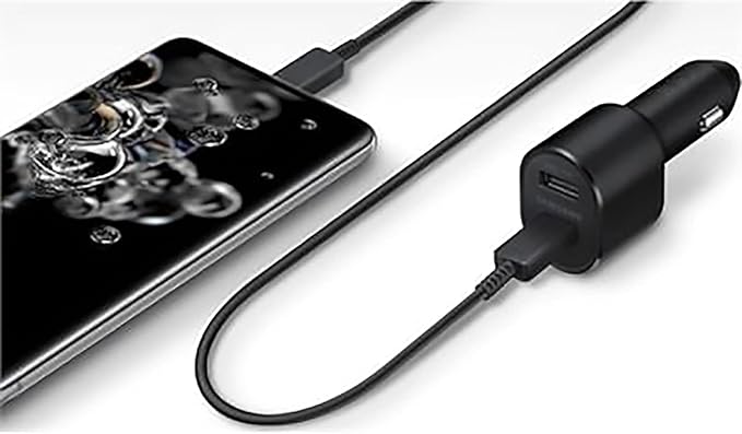 Samsung Ep-L5300Xbegww 15 W Dual Port Car Charger For Game Consoles, Tablets, Laptops With Usb Cable - Black