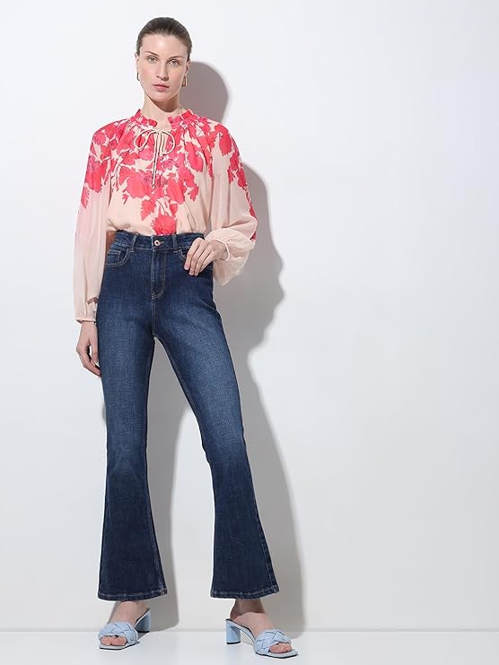 VERO MODA Women High Rise High Waist Bootcut Flared Jeans | Wide Leg Bell Bottom Denim | Stretchy & Stylish Retro Look