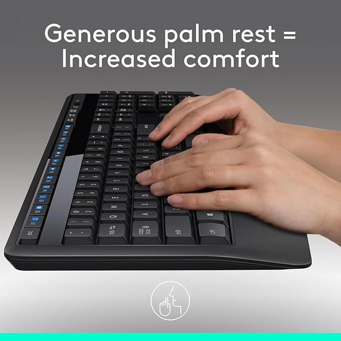 Logitech MK345 Wireless Keyboard and Mouse Set Full-Sized Keyboard with Palm Rest and Comfortable Right-Handed Mouse, 2.4 GHz Wireless USB Receiver, Compatible with PC, Laptop - Black
