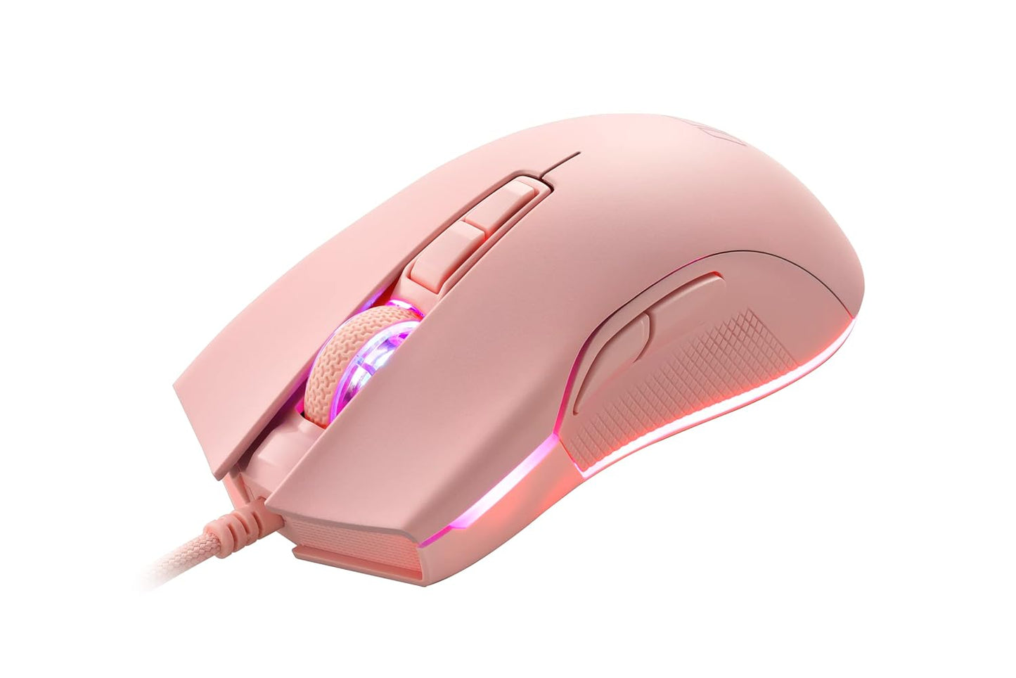 I-Rocks M31E RGB Wired Gaming Mouse : 6400 DPI Optical Sensor - 60 Million Click lifespans - Compatible Software - 7 Programmable Buttons - Peach Pink