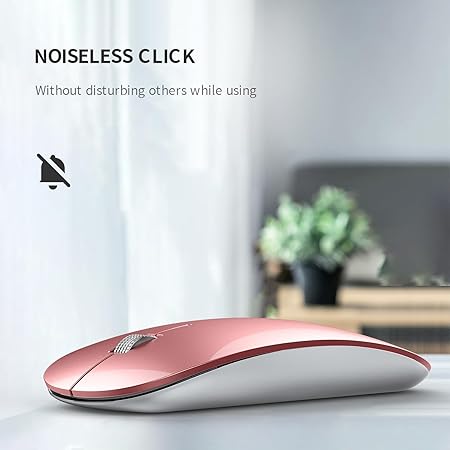 Offbeat - Atom Dual Bluetooth 5.1+5.1 & 2.4Ghz Wireless, Type-C Rechargeable Silent Click Mouse, Triple Device connectivity Windows, Mac, iOS, Android(Rose Gold)