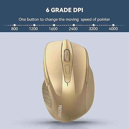 TECKNET Wireless Mouse, 2.4G Ergonomic Optical Mouse, Computer Mouse for Laptop, PC, Computer, Chromebook, Notebook, 6 Buttons, 24 Months Battery Life, 4000 DPI, 6 Adjustment Levels