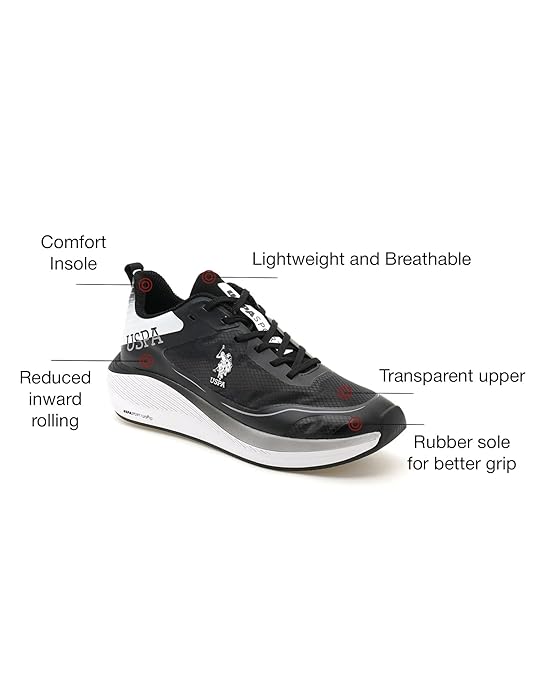 U.S. POLO ASSN. Men Lace Up Running Shoes (BLACK)