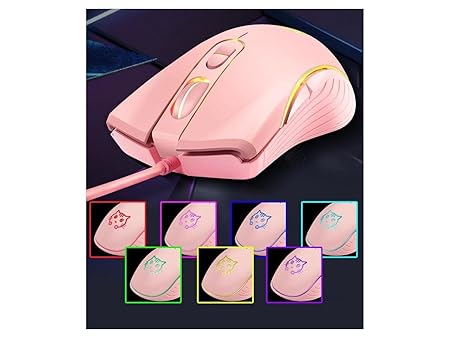 CORN Gaming Wired USB Mouse, 2400DPI 4 Adjustable Levels, Ergonomic Slient Mouse for PC/Desktop/Laptop - Pink Cat