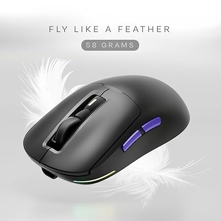 Kreo Pegasus 58 GMS Ultra Lightweight Wireless Gaming Mouse, Top PixArt Sensor, 6 Programmable Buttons, Bluetooth, 2.4GHz Connectivity Gaming Mouse, DPI Upto 26000, Software Included (Pegasus- Black)
