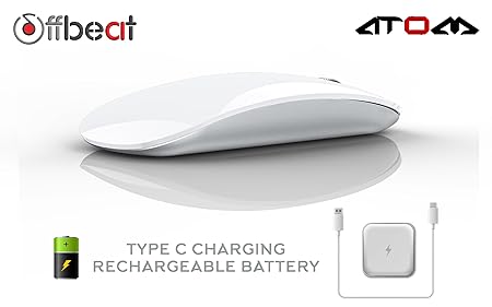 Offbeat - Atom Dual Bluetooth 5.1+5.1 & 2.4Ghz Wireless, Type-C Rechargeable Silent Click Mouse, Triple Device connectivity Windows, Mac, iOS, Android