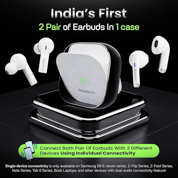 ACwO Dwots Fire India's First in Ear + Half-in-Earbuds in One Case, 3+3 EQ Modes, Wireless Charging Enabled, AI-ENC with Quad Mic (3 Color options)