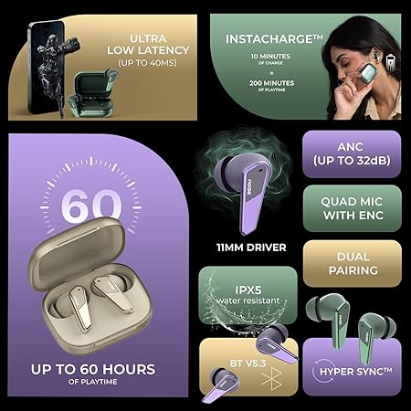 Noise Buds N1 Pro in-Ear Truly Wireless Earbuds with Metallic Finish, ANC(Upto 30dB), 60H of Playtime (4 Color options)