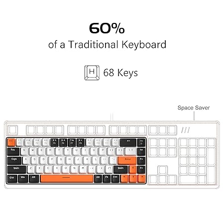 MageGee Product Image Portable 60% Mechanical Gaming Keyboard, MK-Box LED Backlit Compact 68 Keys Mini Wired Office Keyboard with Red Switch for Windows Laptop PC Mac - White/Black