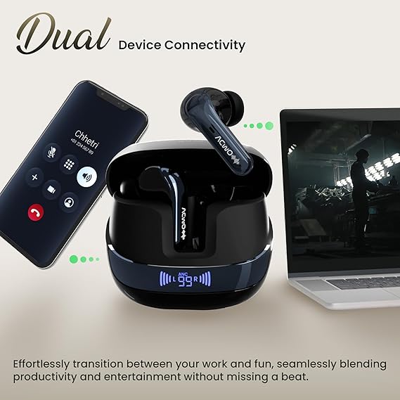 ACwO DwOTS 747 TWS Earbuds | Dual Device Connectivity | ANC 32dB | 4 AI-ENC Mics | 65H Playback (3 color options)