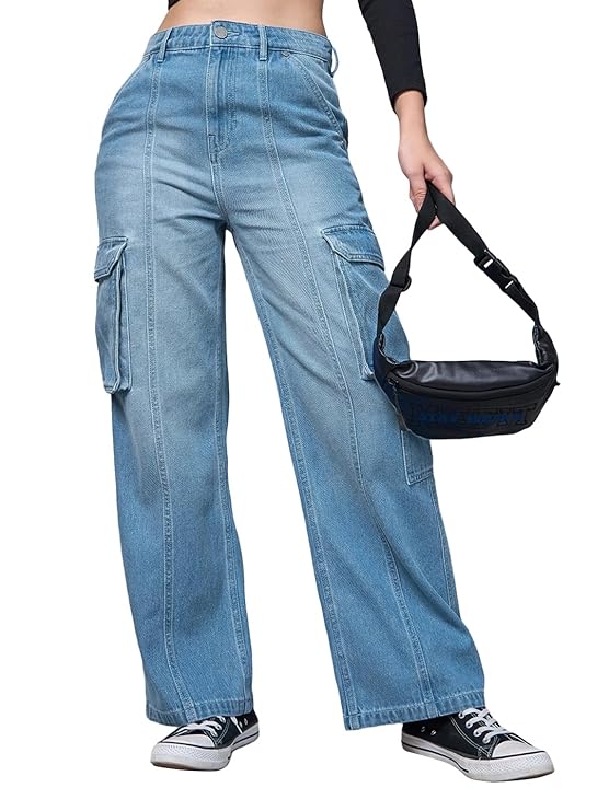 Bewakoof Womens High Rise 100% Cotton Solid Straight Fit Jeans|Straight Fit Jeans – Regular Fit | Classic Denim Pants | Everyday Casual
