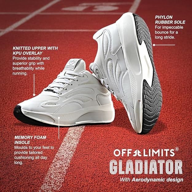 OFF LIMITS Men's Gladiator Lightweight Breathable Comfortable Running Shoes for Men with Shock-Absorption Technology, Sports Fashion Walking Hiking Sneakers for Mens Casual Workout Footwear
