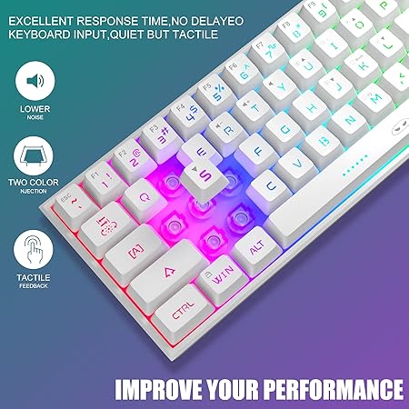 MageGee Mini 60% Gaming Keyboard,Upgrade Rgb Backlit 61 Key Ultra-Compact Keyboard,Ts91 Ergonomic Waterproof Mechanical Feeling Office Computer Keyboard For Pc,Mac,Ps4,Xbox One Gamer(White),wired