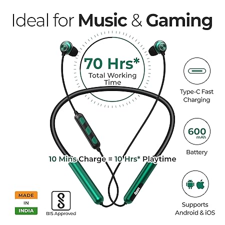 Foxin FoxBeat 210 Music Neckband Earphones | 10mm Speaker Driver, Lightweight (Green)