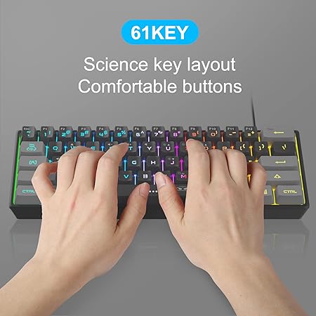 MageGee Mini 60% Gaming Keyboard, Rgb Backlit 61 Key Ultra-Compact Keyboard, Ts91 Ergonomic Waterproof Mechanical Feeling Office Computer Keyboard For Pc, Mac, Ps4, Xbox One Gamer, Wired (Grey Black)