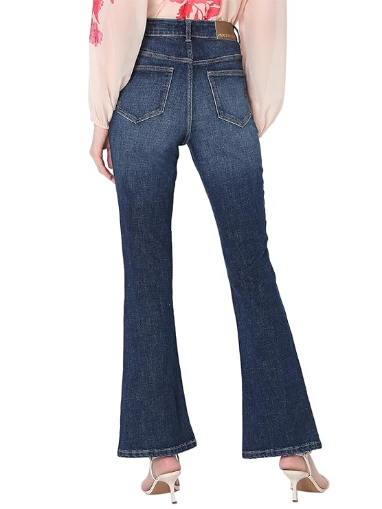 VERO MODA Women High Rise High Waist Bootcut Flared Jeans | Wide Leg Bell Bottom Denim | Stretchy & Stylish Retro Look
