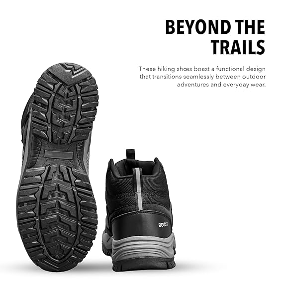 Boldfit Trekking Shoes for Men - High Neck Anti-Skid Hiking Boots, Water Repellent Outdoor Tracking Shoes - BlackGrey 08