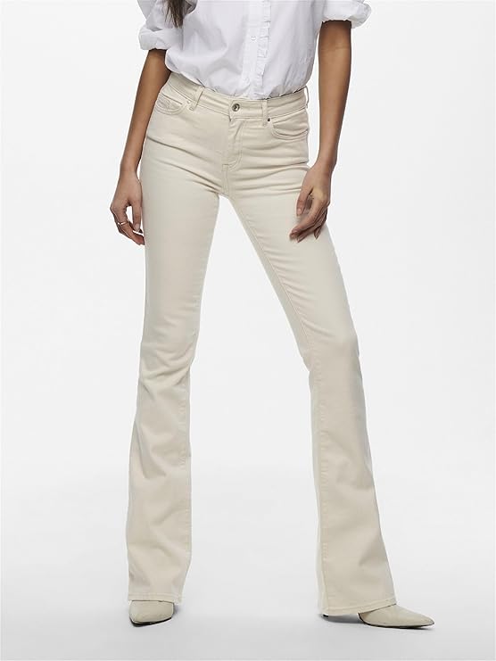 ONLY Women's Mid Rise Bootcut Flared Jeans | Stretchy & Stylish Retro Look