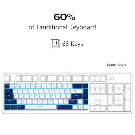 MageGee Portable 60% Mechanical Gaming Keyboard, MK-Box LED Backlit Compact 68 Keys Mini Wired Office Keyboard with Red Switch for Windows Laptop PC Mac - White/Blue