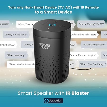 Zebronics Zeb-Smart Bot 5W Wi-Fi Smart Speaker with Ir Blaster, Alexa Built-in, Works with iOS and Android Smartphones (Black)