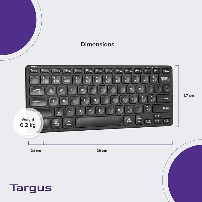 Targus AKB862 Compact Multi-Device Bluetooth® 5.1 Keyboard (Black),DefenseGuard™ Antimicrobial Protection*,Multi-Device connectivity for up to 3 Devices,for Windows/Mac/Android/Laptop/PC/Tablet/Phone