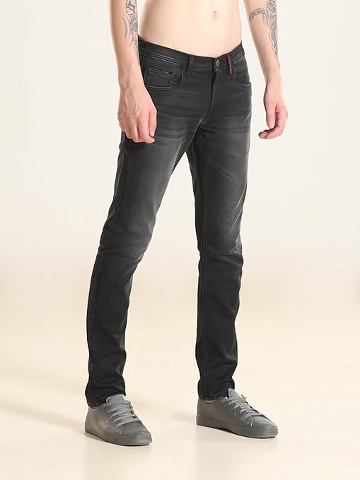 TURMS Men's Cool Tech ICY Comfort Solid Mid Rise Tailored Fit Stretchable Travel Edition Comfort Denim Jeans Cotton Rich Pant | 3Degree Cooler Anti Odor UV Protectant (Available in Plus Sizes)