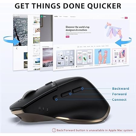 iClever Bluetooth Mouse MD172, Wireless Mouse Dual Mode(Bluetooth+USB), Multi-Devices Ergonomic Mouse with 5 Adjustable DPI and 7 Buttons, Rechargeable Silent Mice for Laptop/iPad/MacBook/Tablet/PC