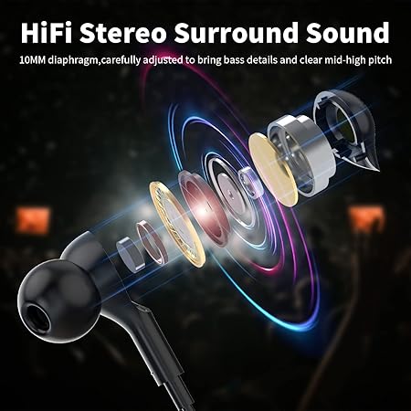 Neckband Bluetooth Headphones Wireless Earbuds for Samsung S25 Ultra S24 S23 FE S22 A53 A14 (Black)