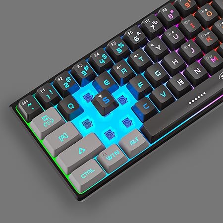 MageGee Mini 60% Gaming Keyboard, Rgb Backlit 61 Key Ultra-Compact Keyboard, Ts91 Ergonomic Waterproof Mechanical Feeling Office Computer Keyboard For Pc, Mac, Ps4, Xbox One Gamer, Wired (Grey Black)