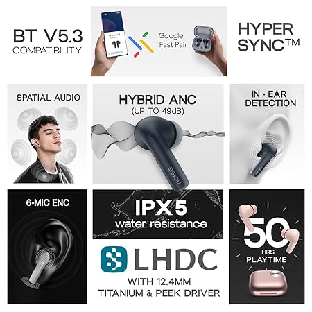 Noise Newly Launched Air Buds Pro 6 in-Ear Truly Wireless Earbuds with Hybrid ANC (up to 49dB) - 3 color options