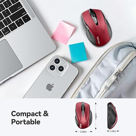 Tecknet M003 2.4G Ergonomic Wireless Mobile Optical Mouse with USB Nano Receiver (Red)