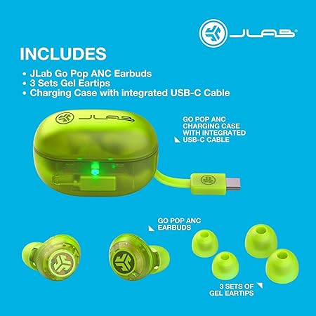 Lab Go Pop ANC Active Noise Cancelling Earbuds, Bluetooth Earphones, 24+ Hr Playtime (4 Color options)