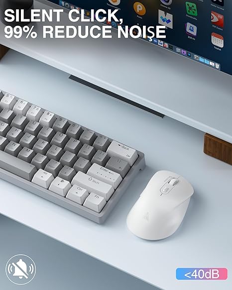 SOLAKAKA SM66 White Silent Dual Mode 2.4GHz Wireless Mouse, Adjustable 4800 DPI, Rechargeable Computer Mouse for PC, Mac, Laptop, Desktop