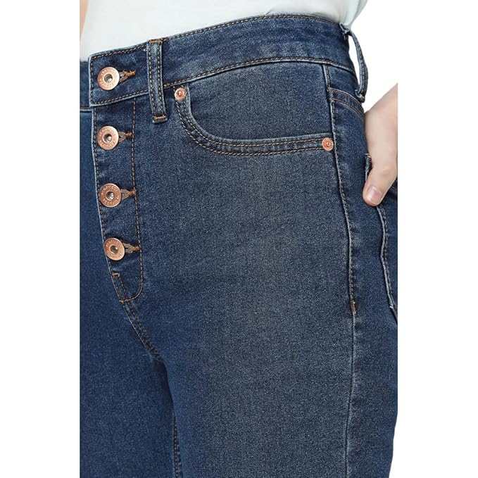 VERO MODA Solid Cotton Blend Bootcut Fit High Rise Women's Jeans
