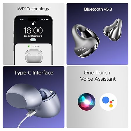 boAt Airdopes Loop OWS Earbuds w/Clip-On Fit, Air Conduction Tech, 50HRS Battery, 4Mics ENx (3 Color options)
