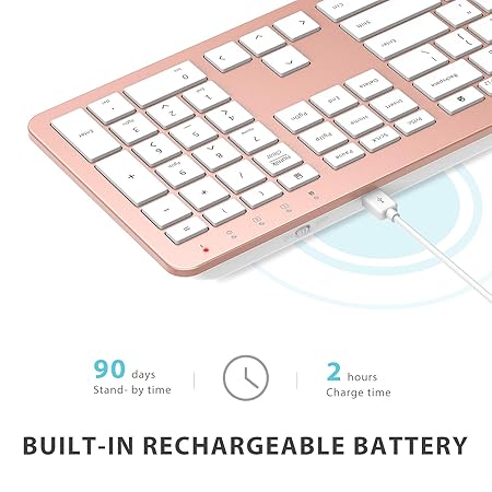 iClever USB Wireless Keyboard and Mouse Set GK08 - Rechargeable Wireless Keyboard Full Size Design with Number Pad, 2.4G Stable Connection Slim GK08 Keyboard Mouse Combo, Rose Gold
