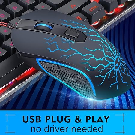 Gaming Keyboard and Mouse Combo, K1 LED Rainbow Backlit Keyboard with 104 Key Computer PC Gaming Keyboard for PC/Laptop